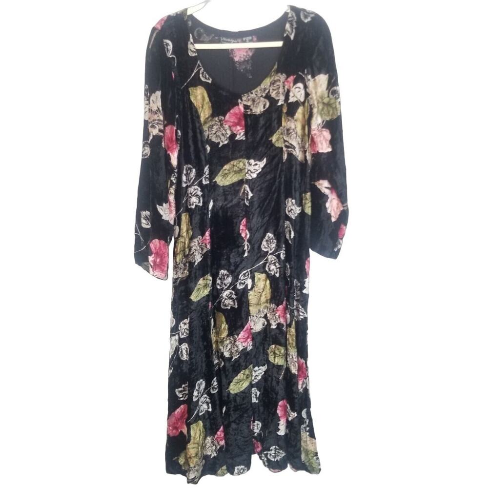 Vintage Nostalgia Womens Floral Velvet Maxi Dress Sz S Dark Romantic Cottagecore